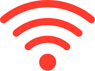 Red WiFi wireless internet signal icon on white background